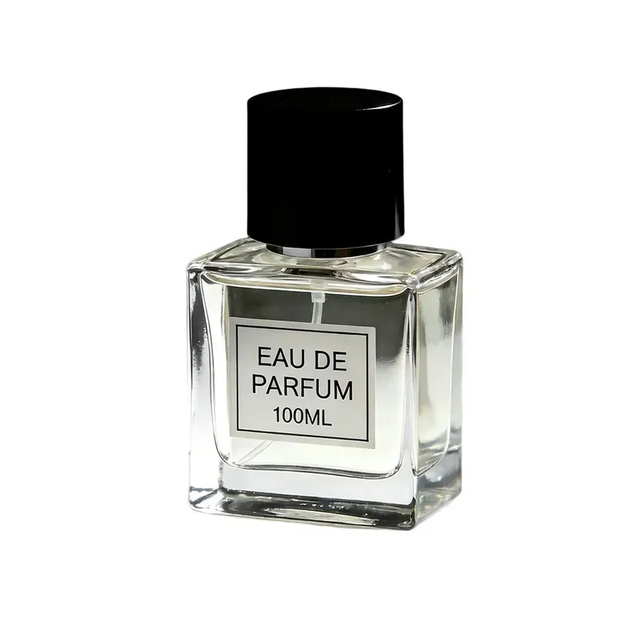 Square clear glass 100 ml eau de parfum bottle